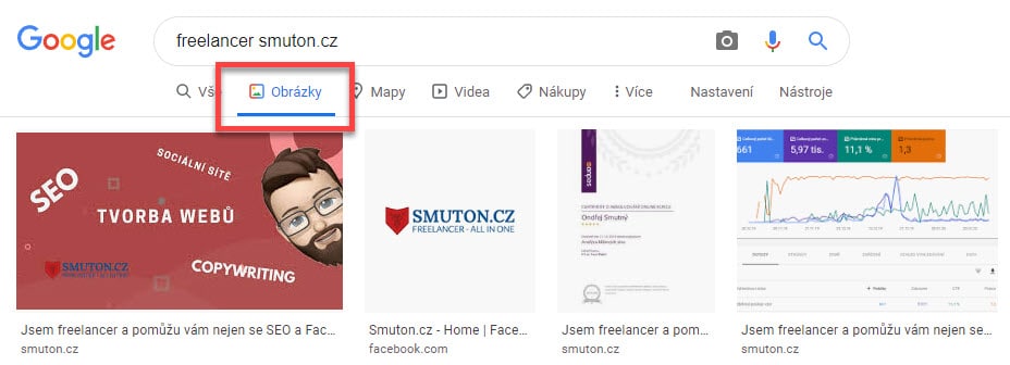 Google vyhledávač - záložka Obrázky