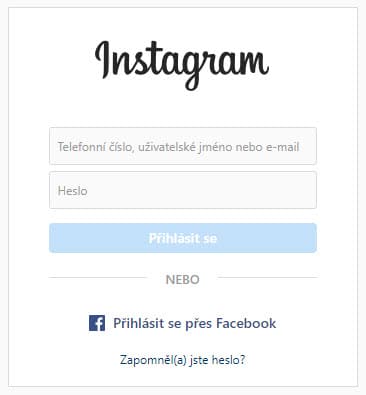 Přihlašovací okno k Instagramu