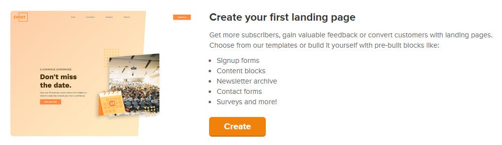 Tvroba landing page v aplikaci MailerLite