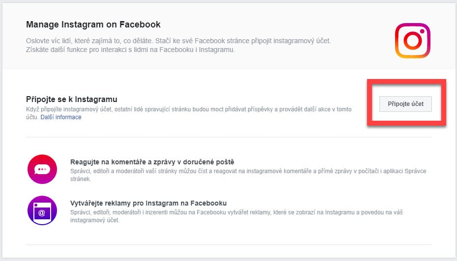 Propojení s Instagram profilem