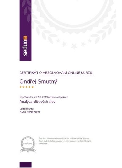 certifikat analyza klicovych slov