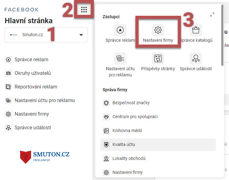 FB Business manager - přechod do Nastavení firmy | Smuton.cz