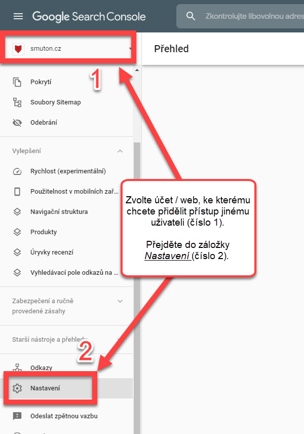 Přechod do nastavení v Google Search Console | Smuton.cz