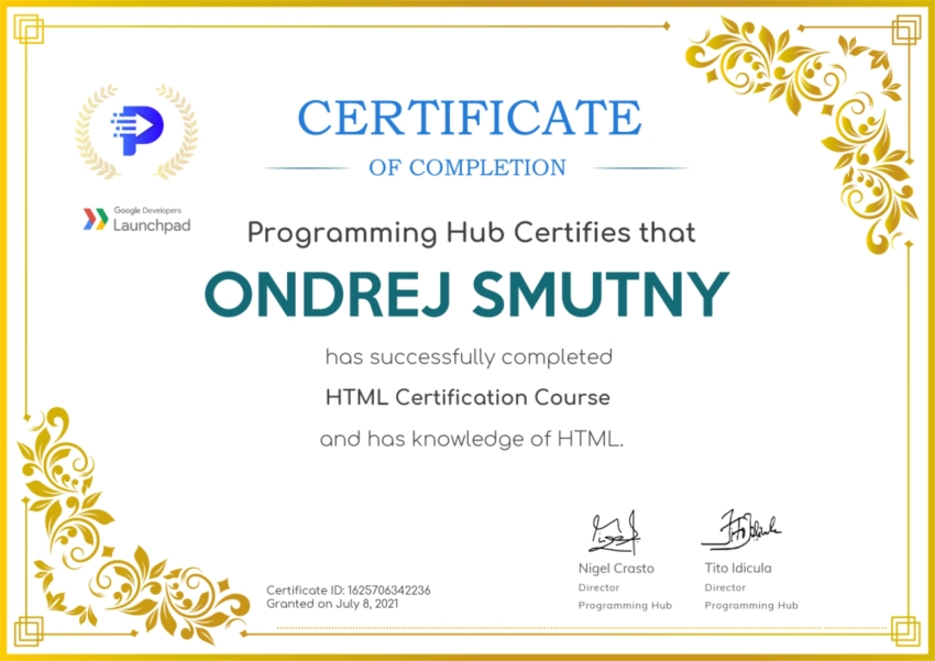 Osvědčení o základním kurzu HTML