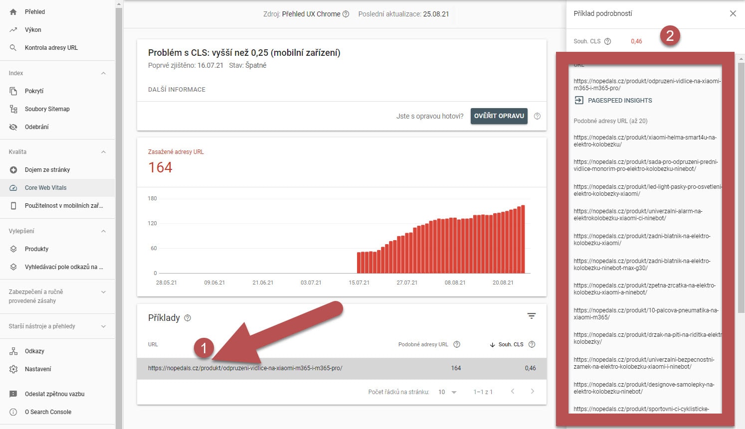 Špatné URL v rámci Web Vitals v Google Search Console