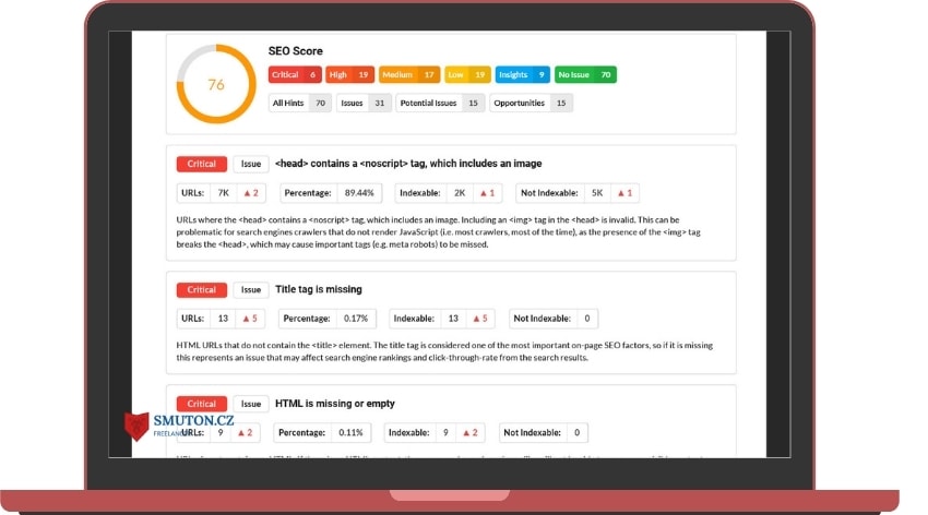 Audit webu a jednotlivé vysvětlení chyb | Smuton.cz