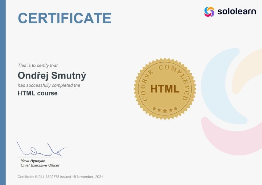 certifikat html sololearn