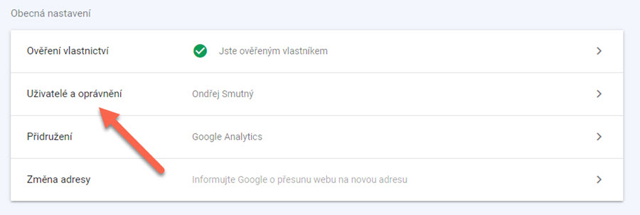 Přidání nového uživatele v Google Search Console | Smuton.cz