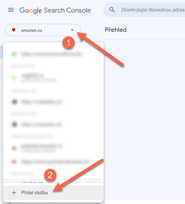 Výběr webu v Google Search Console