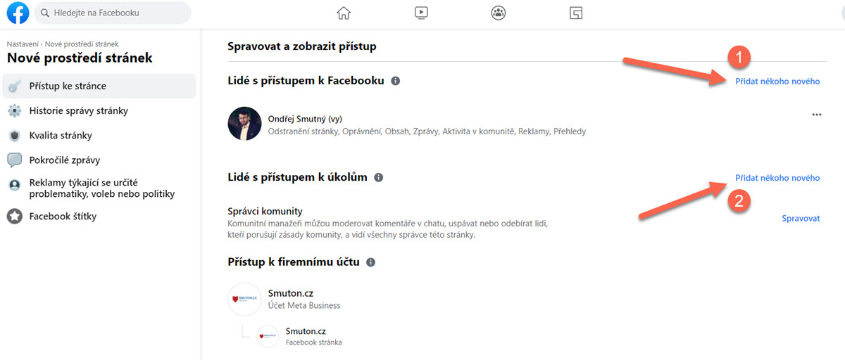 Přidání role u Facebook stránky | Smuton.cz